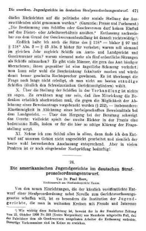 471-484, Die amerikanischen Jugendgerichte im deutschen Strafprozeſsordnungsentwurf