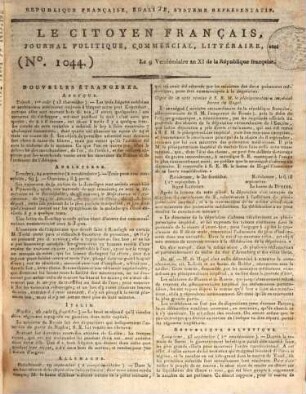 Le citoyen français : journal politique, commercial, litteraire, etc.. [1802]/[1803] = 11, Nr. 1041 ([28.Sept.]) - 1397 ([19./20.Sept.])