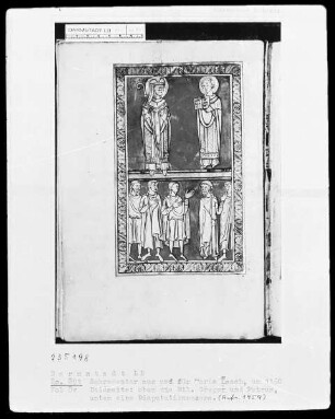 Laacher Sakramentar — Gregorius mit Petrus und Disputation, Folio 8verso