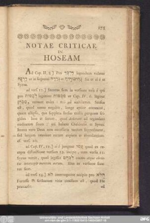 Notae Criticae In Hoseam
