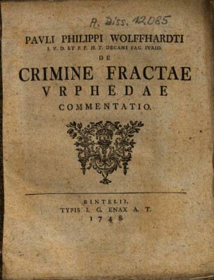 De crimine fractae Urphedae commentatio