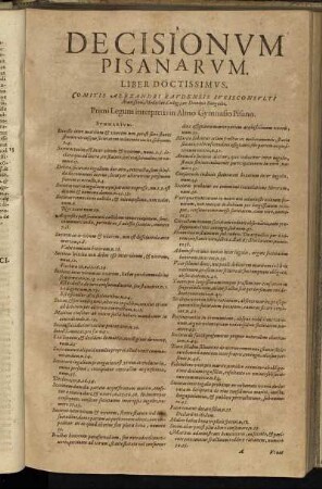 Decisionum Pisanarum. Liber Doctissimus.