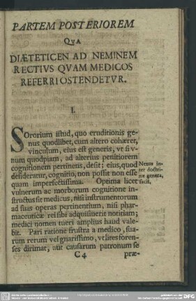 Partem Posteriorem Qua Diaeteticen Ad Neminem Rectius Quam Medicos Referri Ostendetur