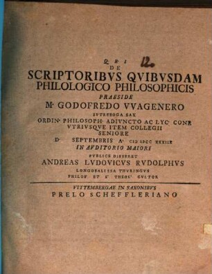 De scriptoribus quibusdam philologico philosophicis