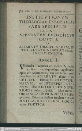 Pars Specialis Sistens Apparatum Exegeticum