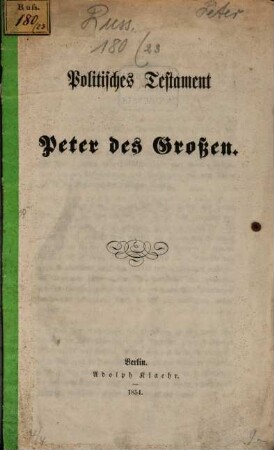 Politisches Testament Peter des Großen
