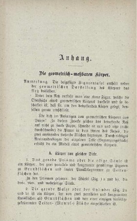 Anhang. Die geometrisch-meßbaren Körper. Figuren-Tafeln.