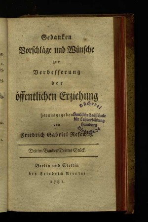 Dritten Bandes Drittes Stück.