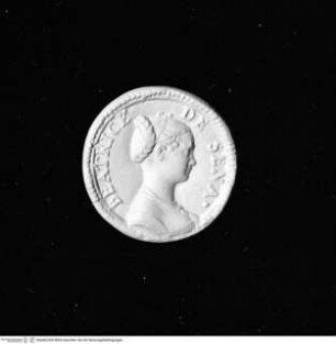 Medaille der Beatrice da Siena, Avers: Brustporträt mit geflochtenen Haaren nach rechts; Perlrand