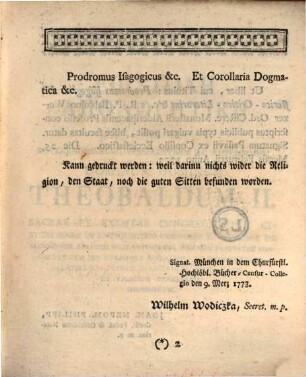 Prodromus isagogicus ... in theologiam regularem eclecticam ...