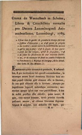 Cosmae De Wenzelbach In Scholas, Libros Et Catechismos Normales Pro Ducatu Luxemburgensi Animadversiones