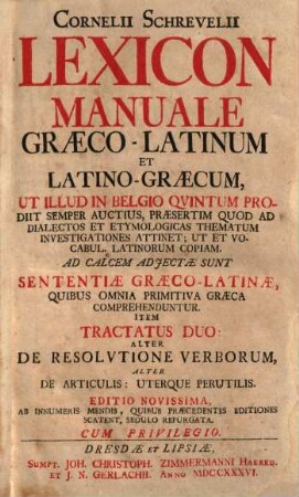 Lexicon Manuale Graeco-Latinum Et Latino-Graecum