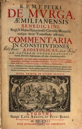 Petri de Murga Commentaria in Constitutiones Apostolicas