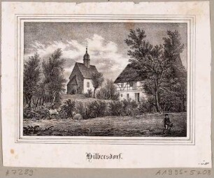 Kirche und Bauerngehöft in Hilbersdorf (Bobritzsch-Hilbersdorf) östlich von Freiberg