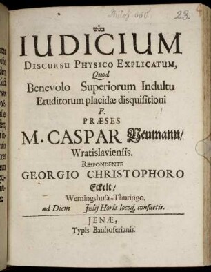 Iudicium Discursu Physico Explicatum