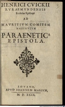 Ad Mauritium Comitem Nassav. Paranetica Epistola