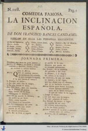 Comedia Famosa. La Inclinación Española.