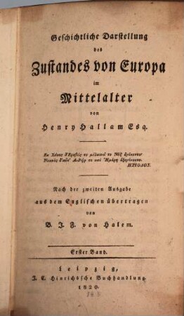 Geschichtliche Darstellung des Zustandes von Europa im Mittelalter, 1
