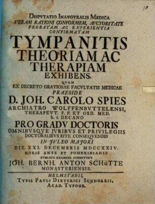 Disp. inaug. med. veram, rationi conformem ... tympanitis theoriam ac therapiam exhibens