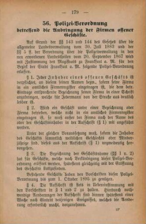 56. Polizei-Verordnung betreffend die Anbringung der Firmen offener Geschäfte.