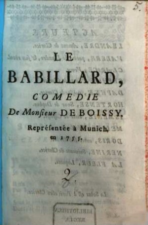 Le babillard : comédie