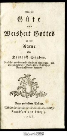 Von der Güte und Weisheit Gottes in der Natur