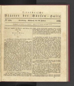 No 575. Hamburg. Mittwoch, den 26. Januar. 1831.
