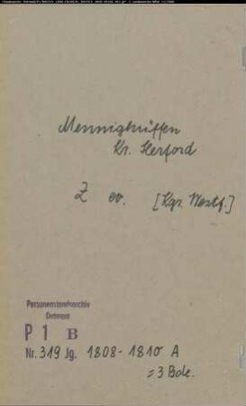 Zivilstandsregister der evangelischen Gemeinde Mennighüffen, Kreis Herford (A 1808-1810) (Gemeinde: Evangelische Gemeinde Mennighüffen)