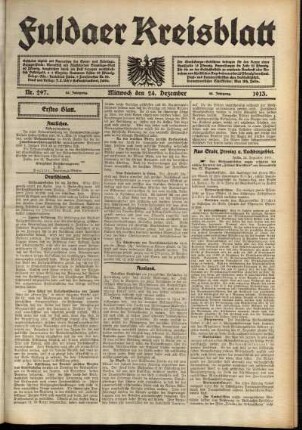 Erste Ausgabe vom Mittwoch, den 24. Dezember 1913.