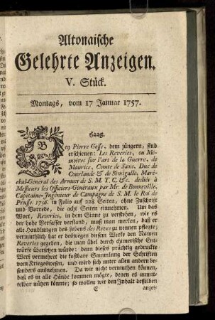 V. Stück. Montags, vom 17 Januar 1757