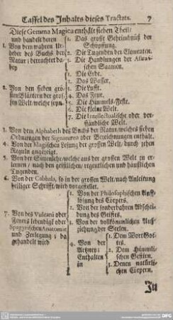 Taffel desInhalts dieses Tractats.
