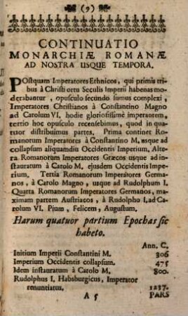 Rudimenta Historica, Sive Brevis, facilisque Methodus Iuventutem Orthodoxam notitia Historica imbuendi : Pro Gymnasiis Societatis Jesu In Germaniae Superioris Provincia, 3. Continuatio Monarchiae Romanae