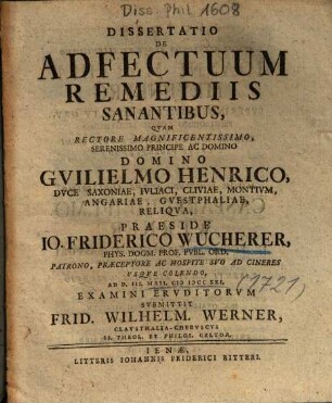 Dissertatio De Adfectuum Remediis Sanantibus