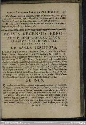 Brevis Recensio Errorum Praecipuorum, Circa Praemissa Religionis Christanae Capita