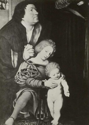 Die Madonna des Basler Bürgermeisters Jakob Meyer zum Hasen : Sarburgh, Bartholomäus, nach Holbein, Hans : Die Madonna des Basler Bürgermeisters Jakob Meyer zum Hasen. Um 1637. Öl auf Eichenholz; 159 x 103 cm. Dresden: Gemäldegalerie Alte Meister 1892