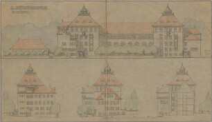 Fischer, Theodor; Stuttgart, Heusteigstr.; Sammelschulhaus - Ansichten, Schnitt