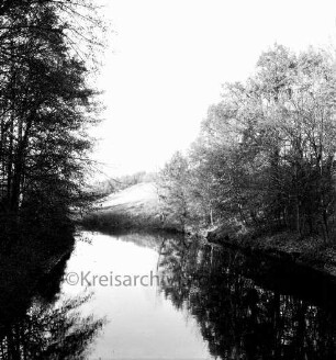 Schlamersdorf: Trave: links und rechts Bäume: hinten Wiese