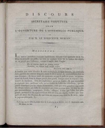 Discours Du Secrétaire Perpétuel Pour L'Ouverture de L'Assemblée Publique.