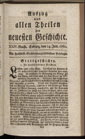 XXIV. Nachl. Coburg, den 14. Jun. 1760.
