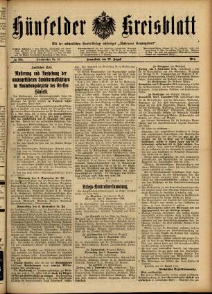 Ausgabe vom Samstag, den 29. August 1914.