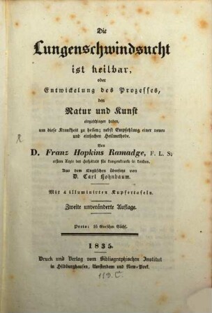 Die Lungenschwindsucht ist heilbar