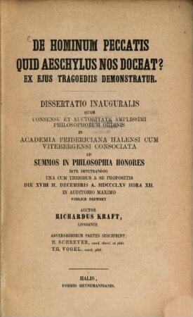 De hominum peccatis quid Aeschylus nos doceat ex eius tragoediis demonstratur