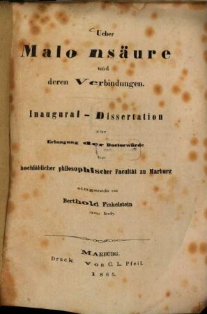 Ueber Malonsäure und deren Verbindungen : Inaug. Diss.