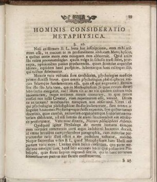 Hominis Consideratio Methaphysica. - Hominis Consideratio Pathologica.