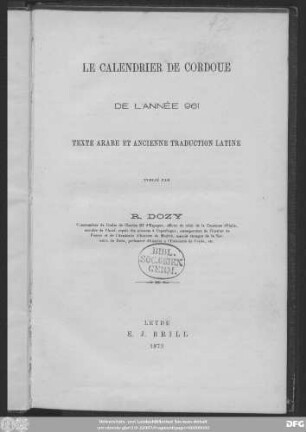 Le calendrier de Cordoue de l'année 961
