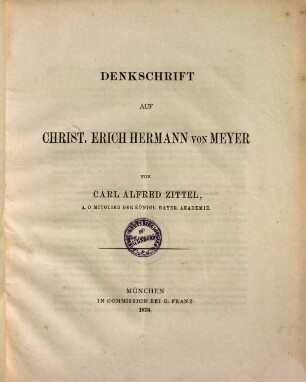 Denkschrift auf Christ. Erich Hermann von Meyer