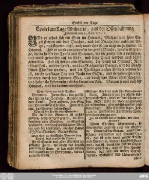 Epistel am Tage Michaelis, aus der Offenbahrung Johannis am 12. Cap. v. 7:12.