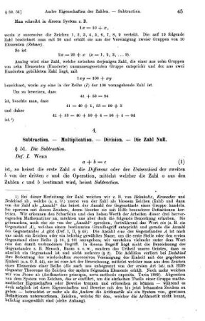 4. Subtraction. - Multiplication. - Division. - Die Zahl Null.