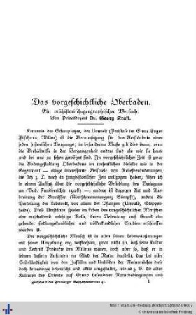 Das vorgeschichtliche Oberbaden. Ein prähistorisch-geographischer Versuch.