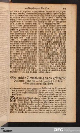 Eine gleiche Vermahnung an die gefangene Bekenner [...].